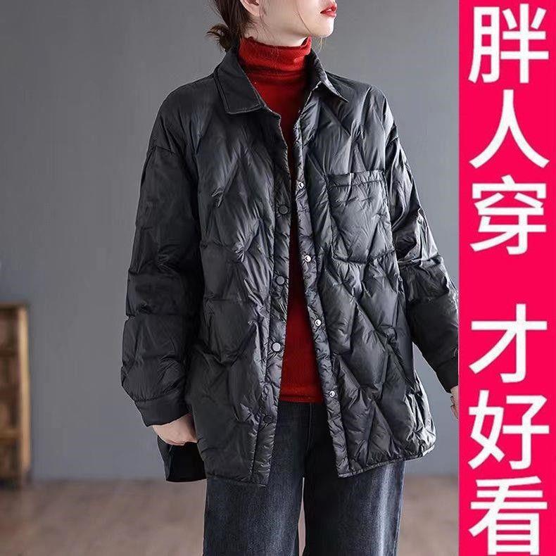 200斤衬衫羽绒棉服女2025年春装宽松显瘦上衣女士外套轻盈中长款