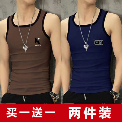买一送一休闲百搭背心男士夏季大码胖子无袖t恤薄款显瘦家居服潮