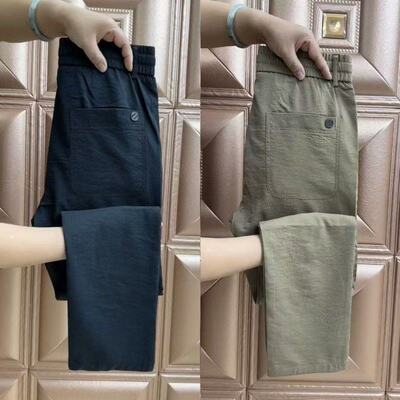干活穿的裤子棉麻九分裤男士直筒宽松夏季薄款松紧腰亚麻休闲裤子