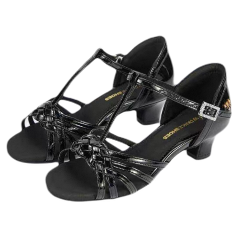W DANCE SHOES新款女鞋 编织T黑漆皮专业拉丁舞蹈软底舞蹈鞋