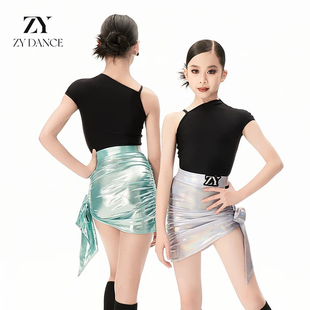 ZY舞服夏季吊带坎袖春夏少儿拉丁舞服女童练习服包臀跳舞镭射