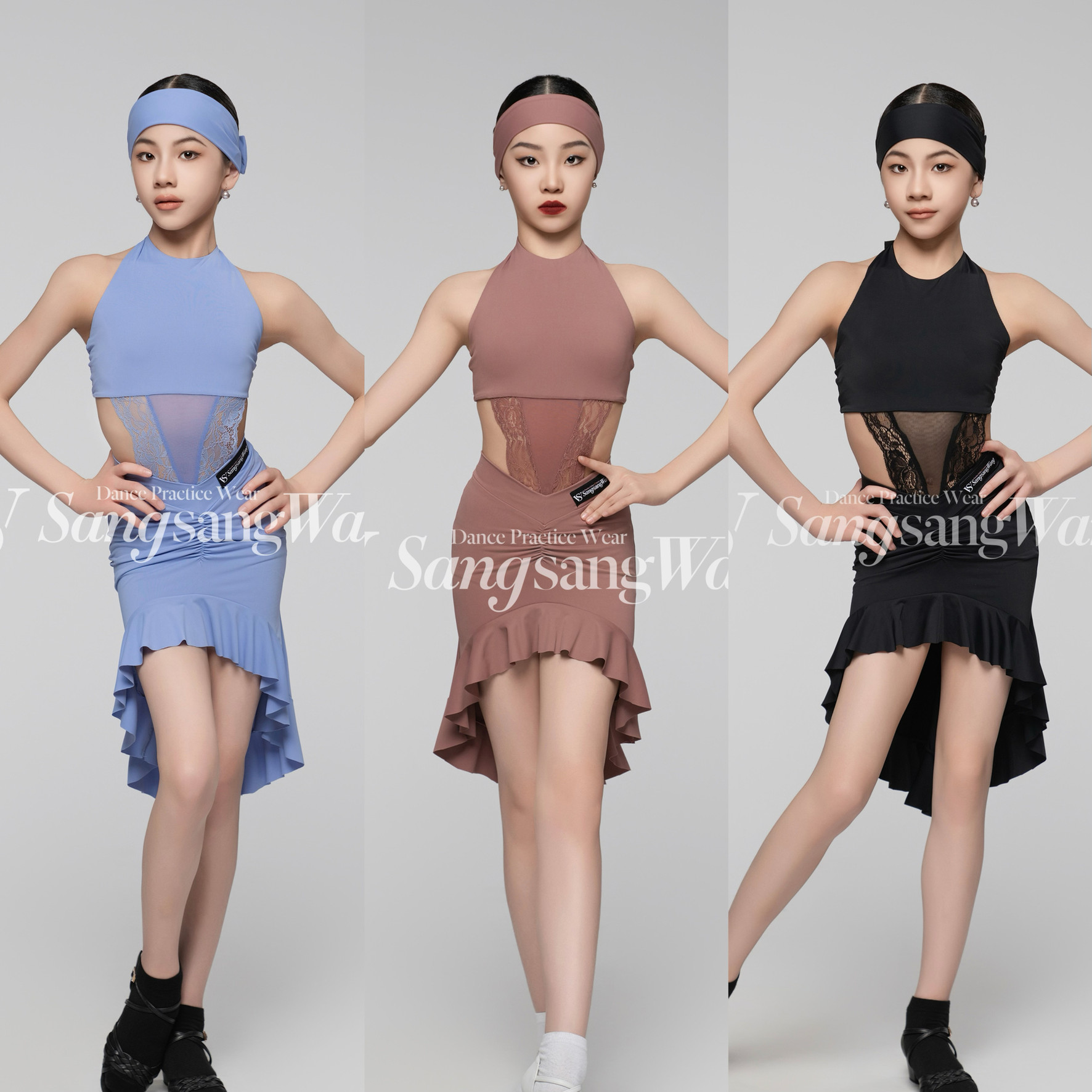 sswang舞服少儿拉丁舞挂脖蕾丝露腰鱼尾v腰摩登吊坠练习服女童