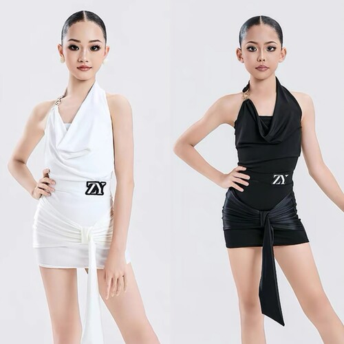 ZYDANCE夏季新款女童拉丁舞服高级感挂脖少儿练功训练比赛表演服