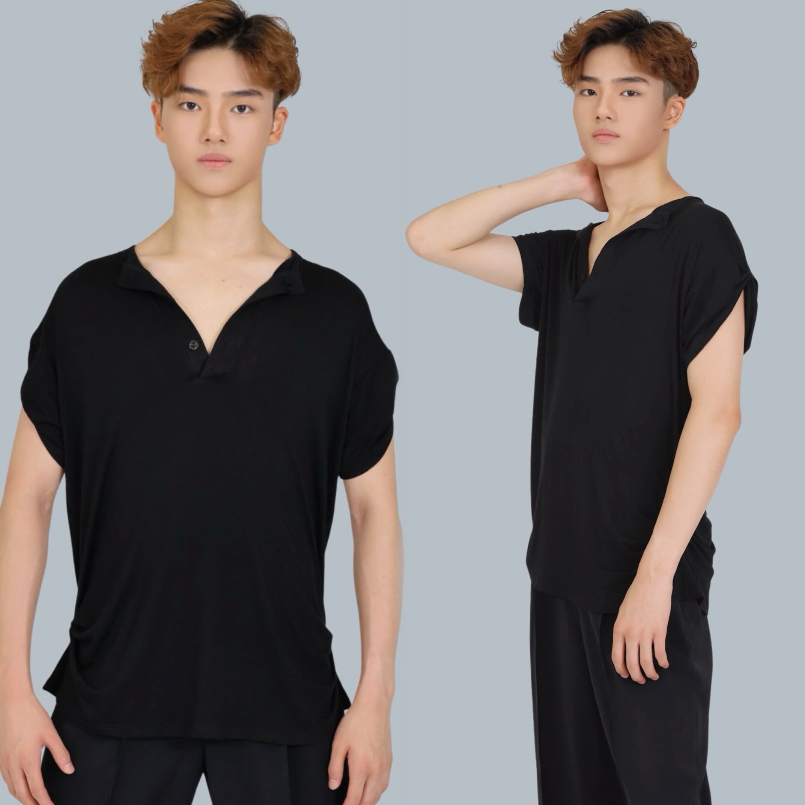 R舞服少儿拉丁舞男生男童跳舞夏季练习服褶皱短袖上衣裤子练习服