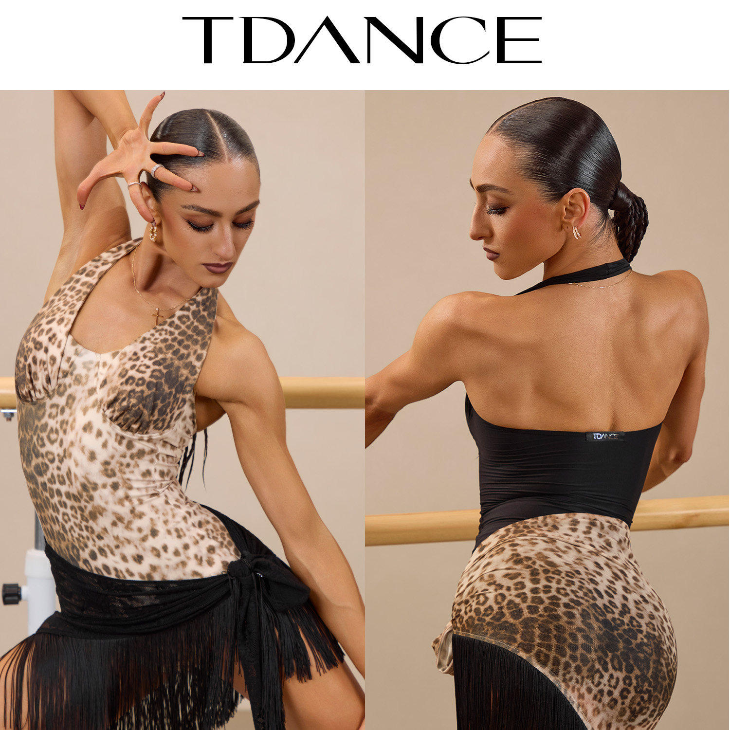 TDANCE国标舞训练【挂脖胸杯连体上衣】拉丁摩登弹力舞服女GL-348