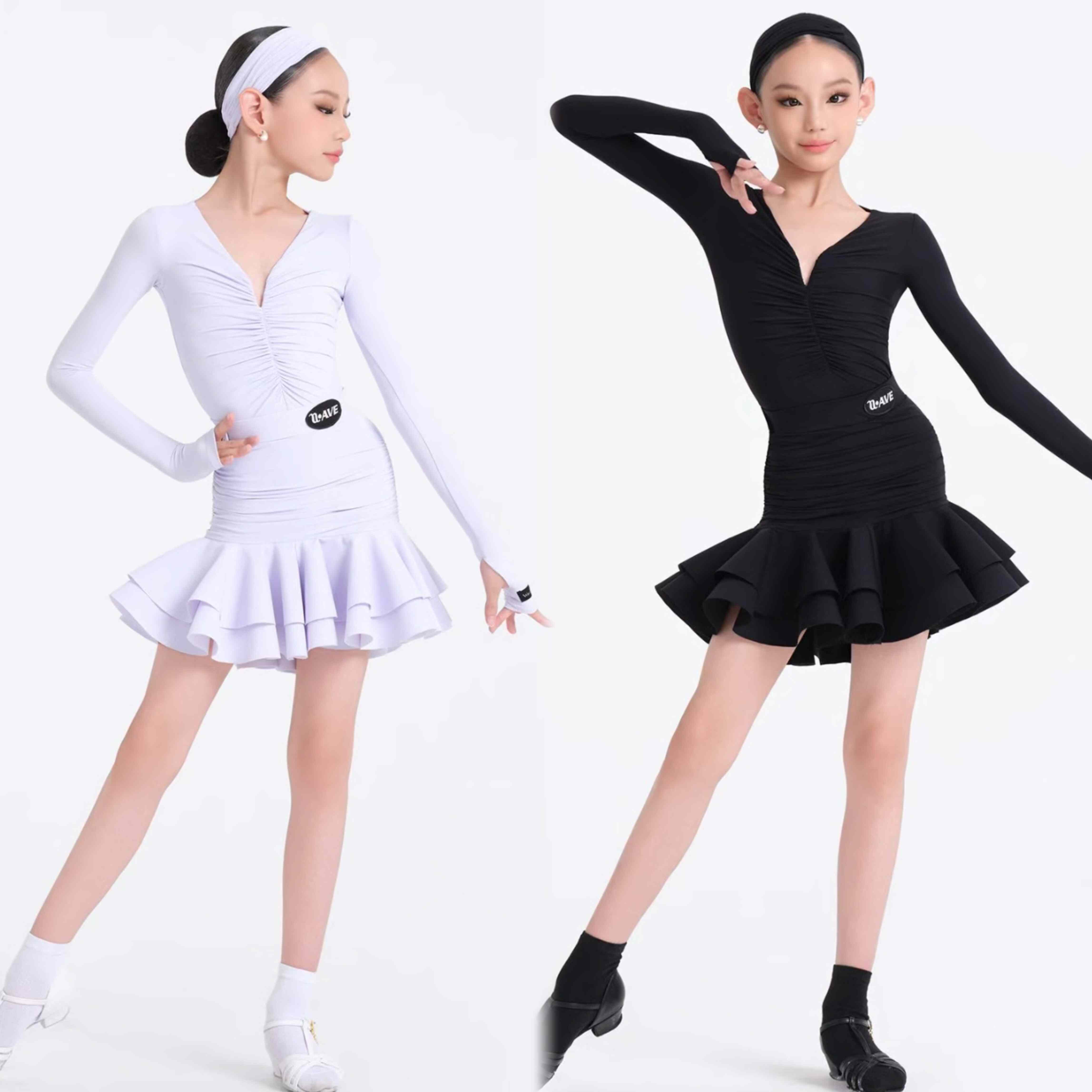 wave舞服未午拉丁舞法式印象高回弹秋冬长袖包臀练习服女童跳舞