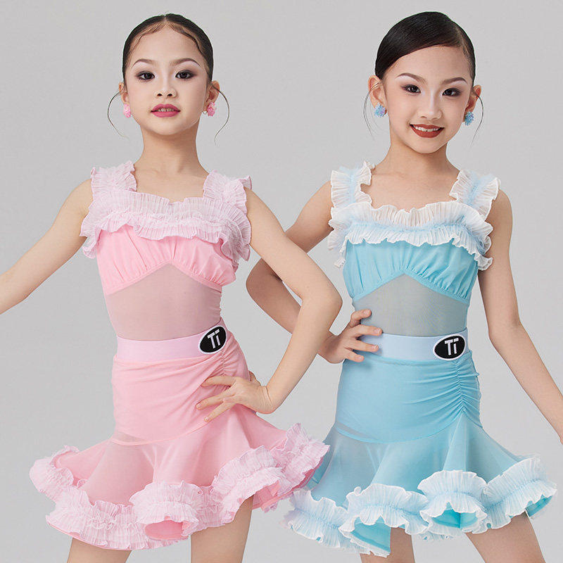 TTDANCE拉丁舞夏季女童练习服G043可爱海浪花边网纱分体鱼骨摆裙