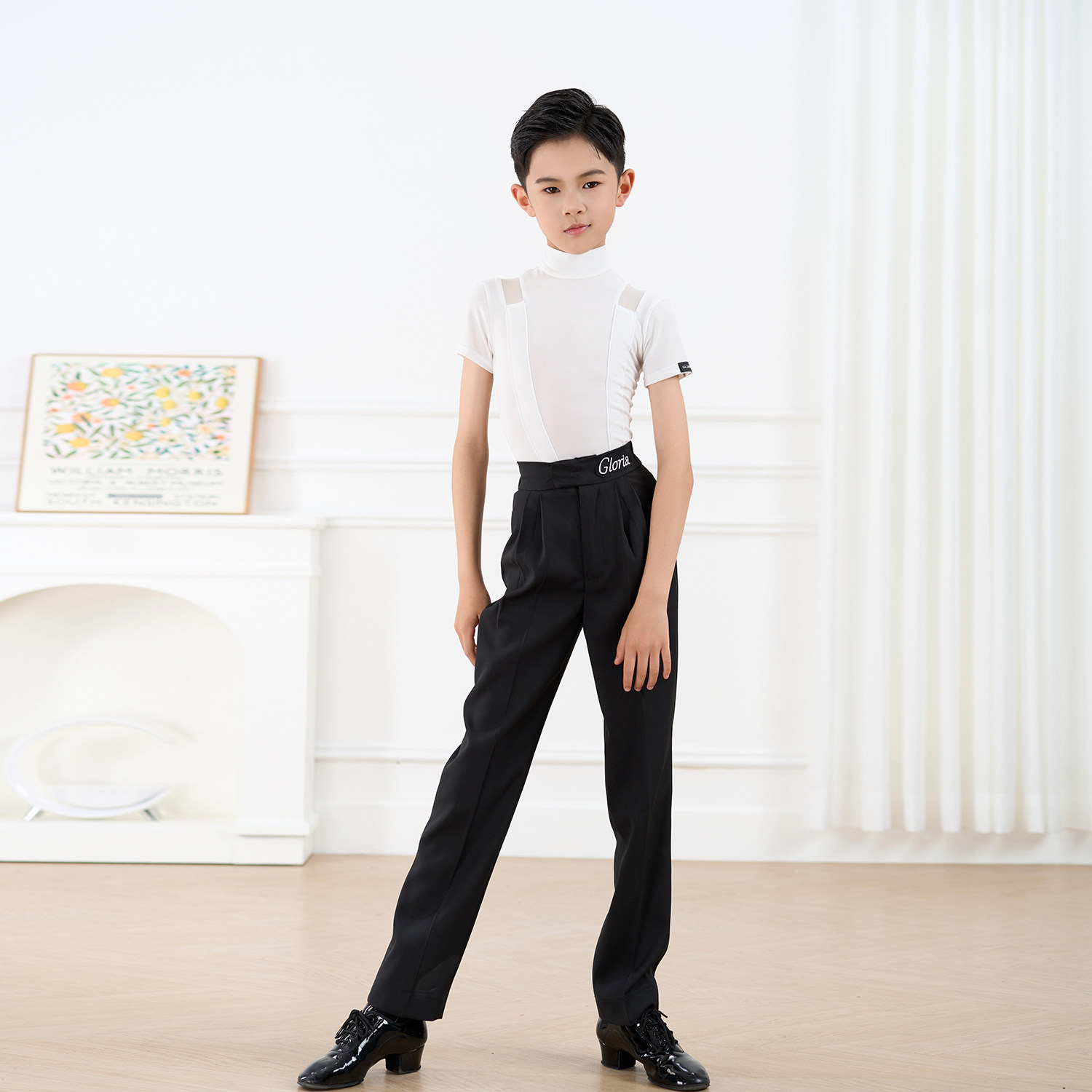 歌瑞亚拉丁舞蹈服2026新款高领短袖上衣裤子男儿童训练功表演服