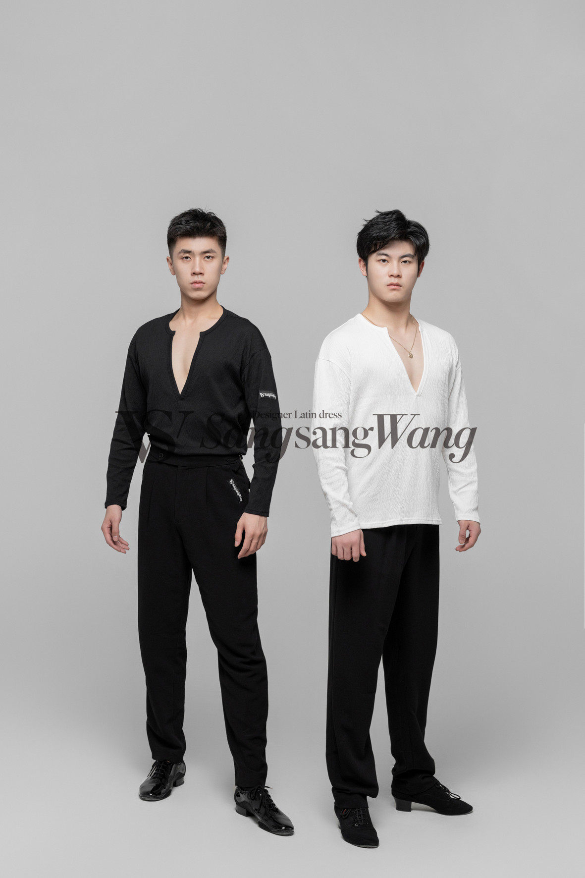 sswang舞服拉丁舞男士帅气肌理款款上衣V领男生跳舞练习服专业