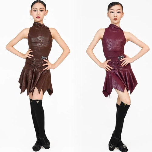 FZS舞服少儿拉丁舞2026春夏蛇皮纹无袖背镂空分体套装女童跳舞服