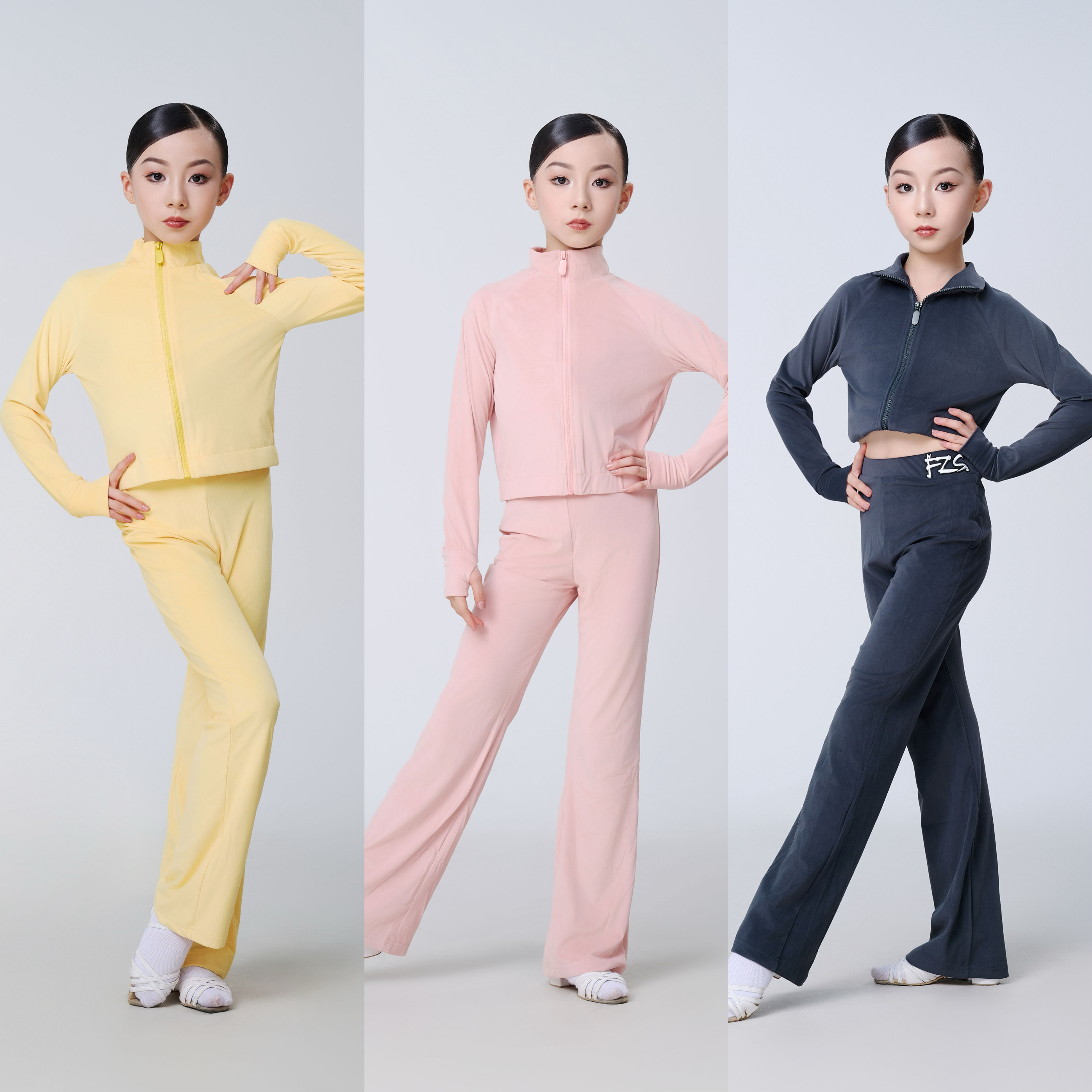 FZS舞服少儿拉丁舞秋冬超柔丝绒运动服保暖练练功服披风百搭三色