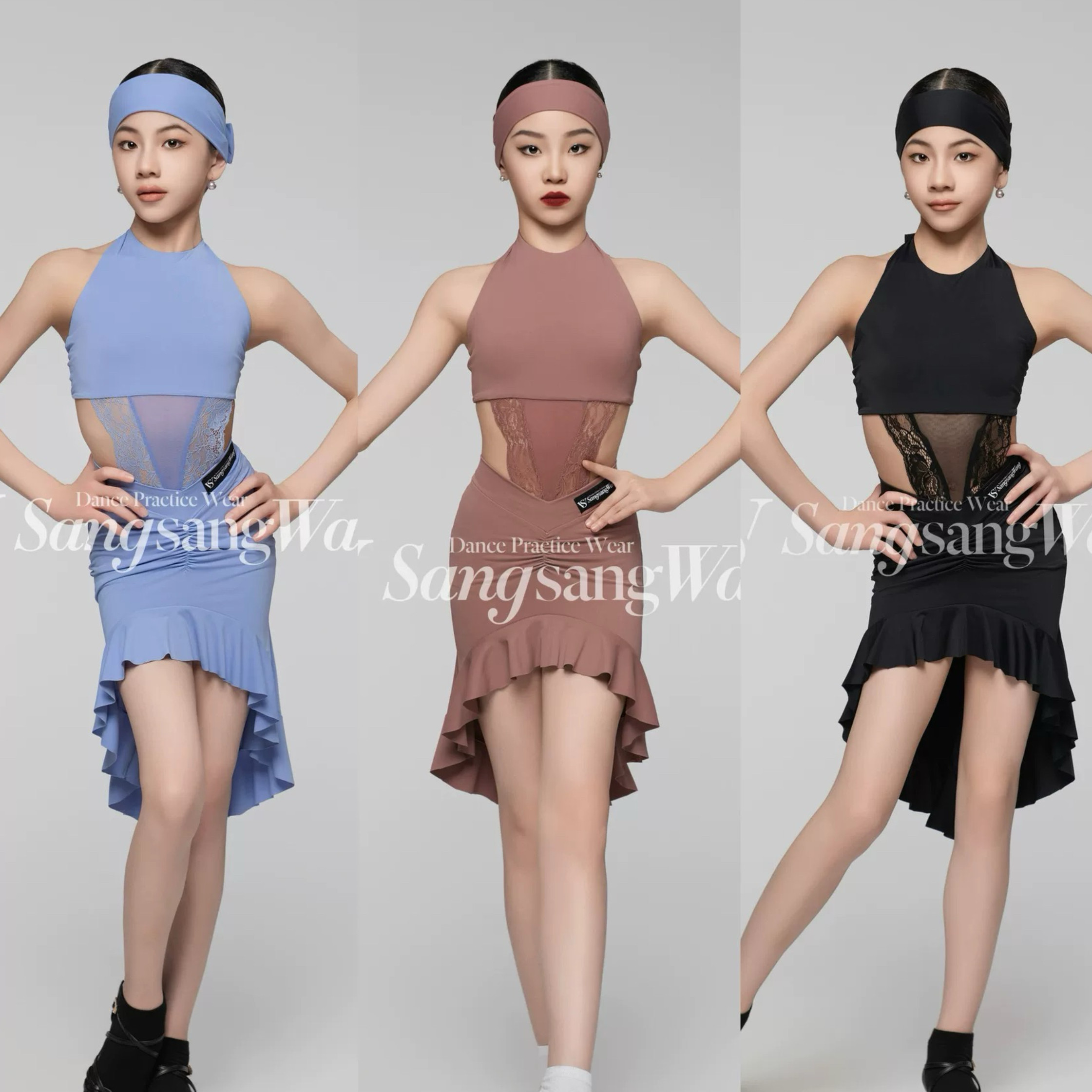 sswang舞服少儿拉丁舞挂脖蕾丝露腰鱼尾v腰摩登吊坠练习服女童