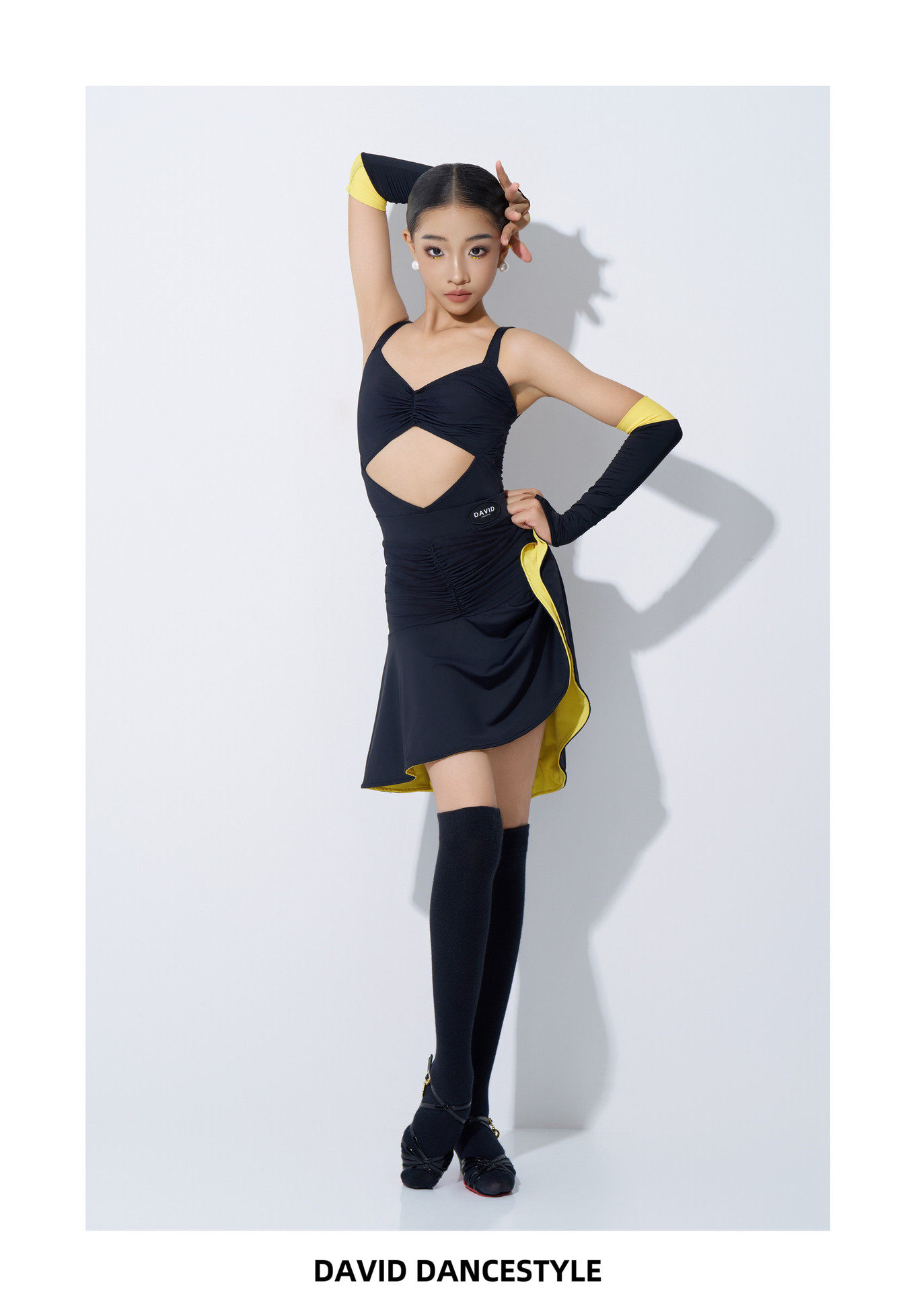 David舞服少儿拉丁舞小雏菊吊带分体练习服大摆女童跳舞手套头花