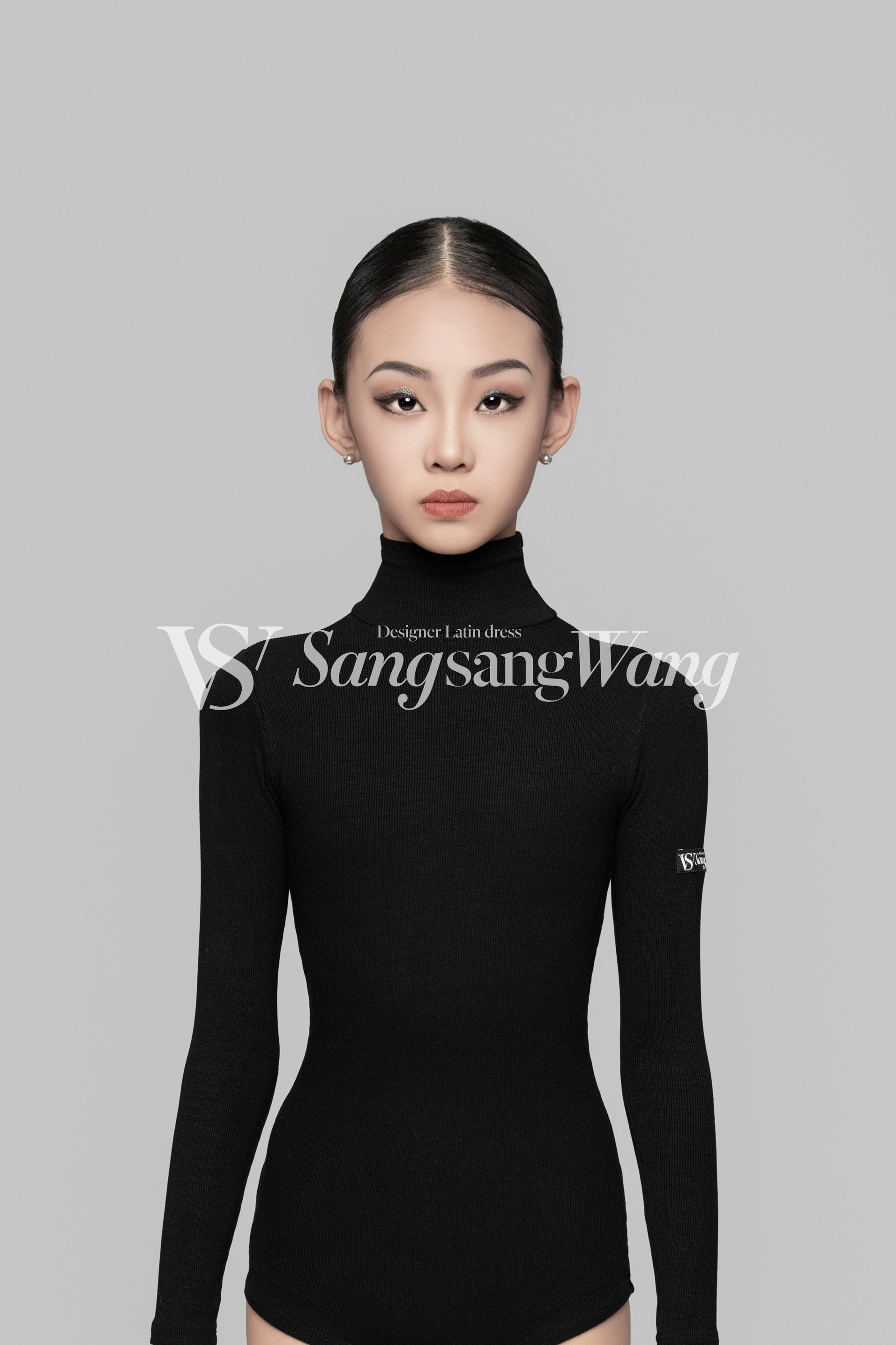 sswang舞服秋冬少儿拉丁舞螺纹高领长袖上衣百搭练习服基础款打底