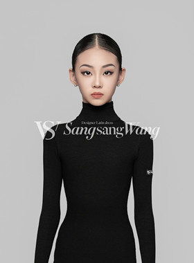 sswang舞服秋冬少儿拉丁舞螺纹高领长袖上衣百搭练习服基础款打底