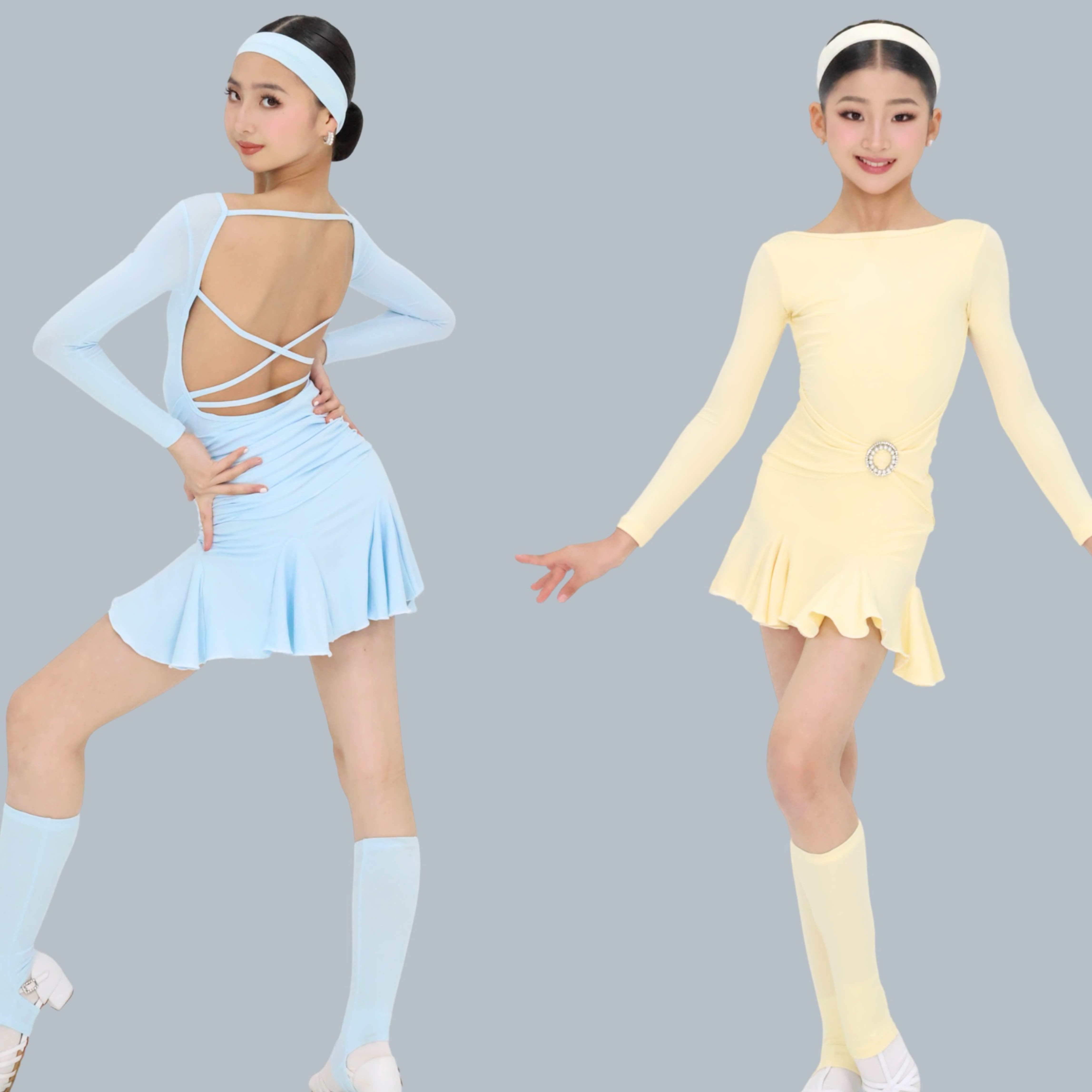 R design 少儿拉丁舞珍珠密语秋冬长袖露背连衣裙显瘦可爱练习服