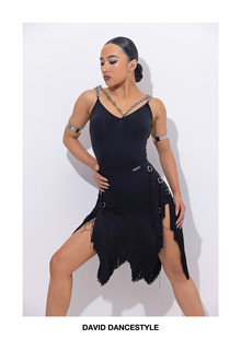 David舞服拉丁舞女士春夏高级链条金属吊带风圆环流苏分体练习服