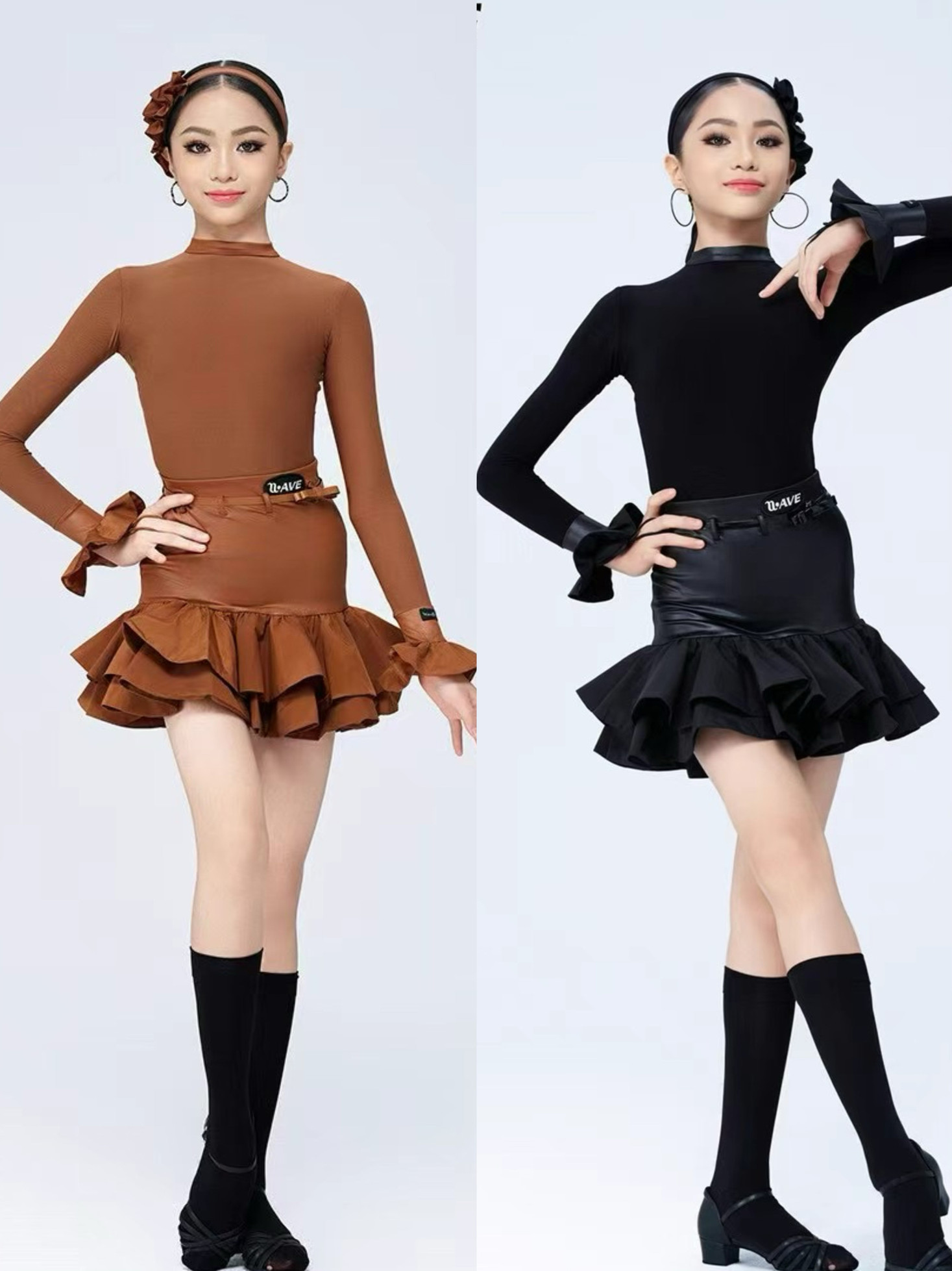wave舞服未午少儿拉丁舞服长袖女童秋季率性少女分体套装2042