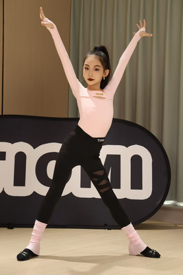 Tiomi舞服少儿拉丁舞粉色裤子袜套女童跳舞练习服长袖秋冬