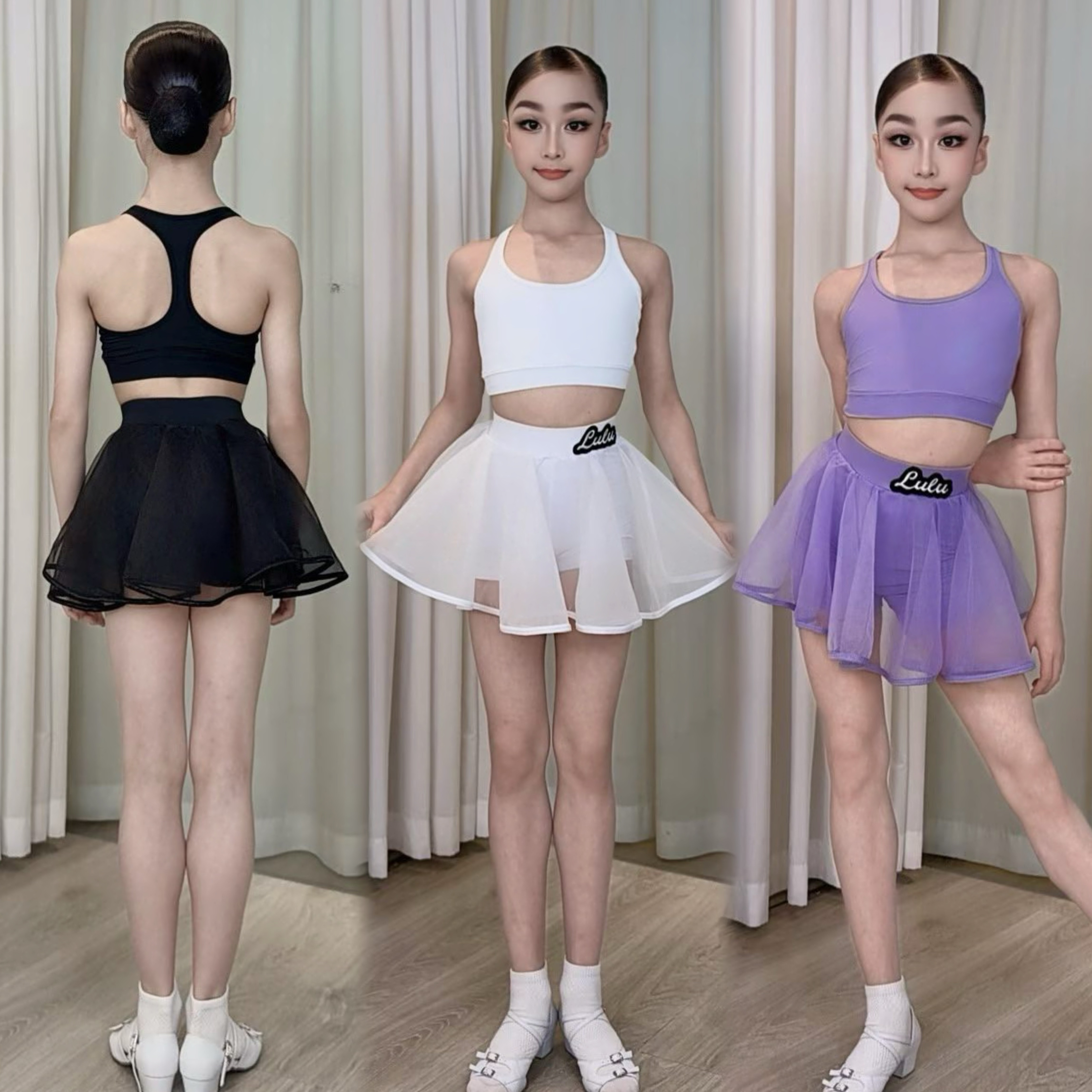 LULU舞服少儿拉丁舞2026蓬蓬网纱运动背心分体芭练习服体训女童