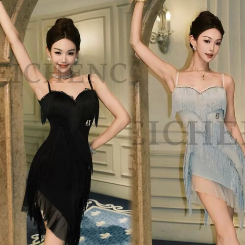 美辰[花落曼谷]拉丁舞服女成人连衣裙比赛演出服流苏舞蹈服练功服