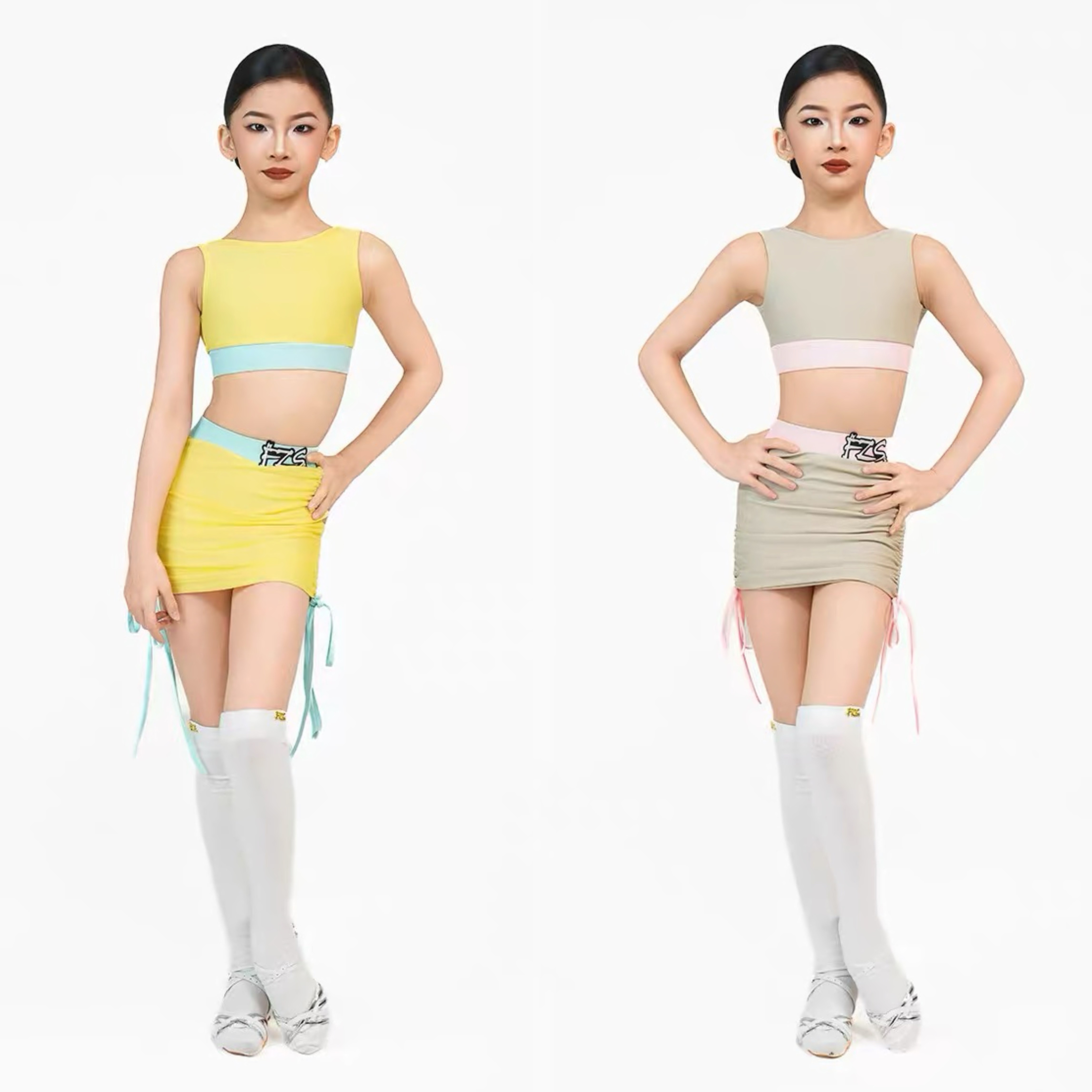 FZS舞服少儿拉丁舞2026夏季新款拉丁舞女运动风背心抽绳短裙套装