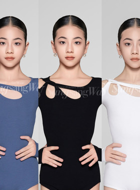 sswang少儿拉丁舞螺纹镂空花瓣上衣袜套纽扣白百搭基础练习服跳舞