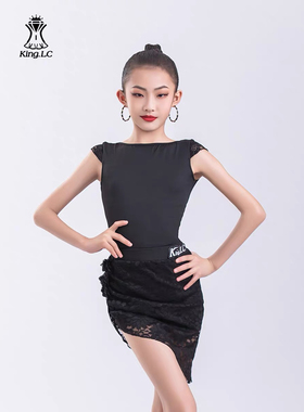 鹏翼之美春夏少儿拉丁舞无袖蕾丝包臀女童清凉跳舞练功服黑色恰恰