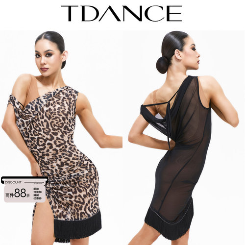TDANCE成人拉丁练习服【斜肩流苏连衣裙】罩衫教师上课集训GL-179