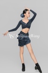 sswang舞服少儿拉丁舞秋冬长袖花边短上衣公主v腰褶皱半裙练习服