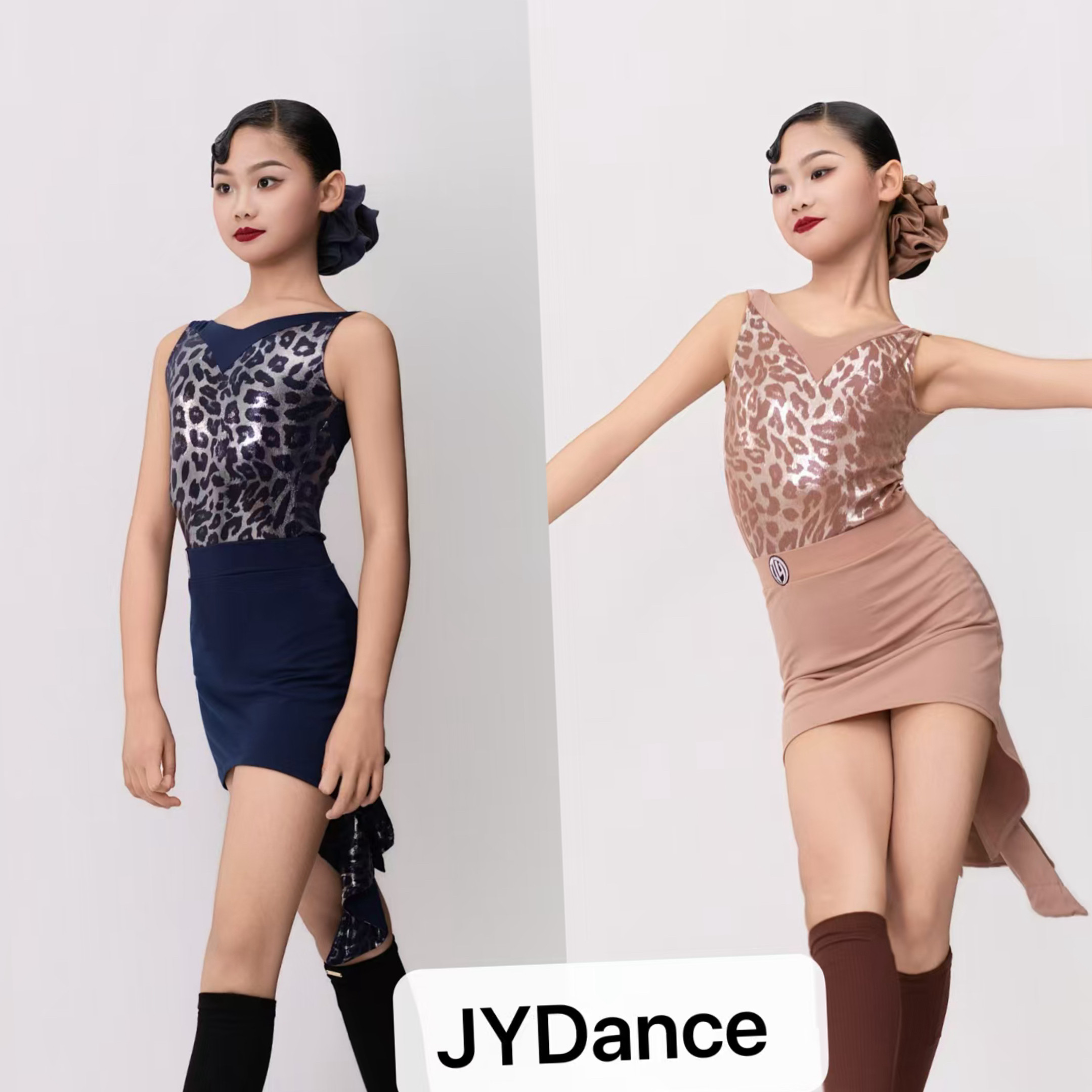 JYdance舞服少儿拉丁舞夏季鱼尾闪亮豹纹无袖套装练习服女童跳舞