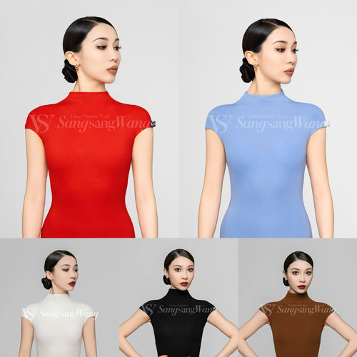 sswang舞服拉丁舞女士春夏色彩坎袖百搭上衣练习服专业教师服