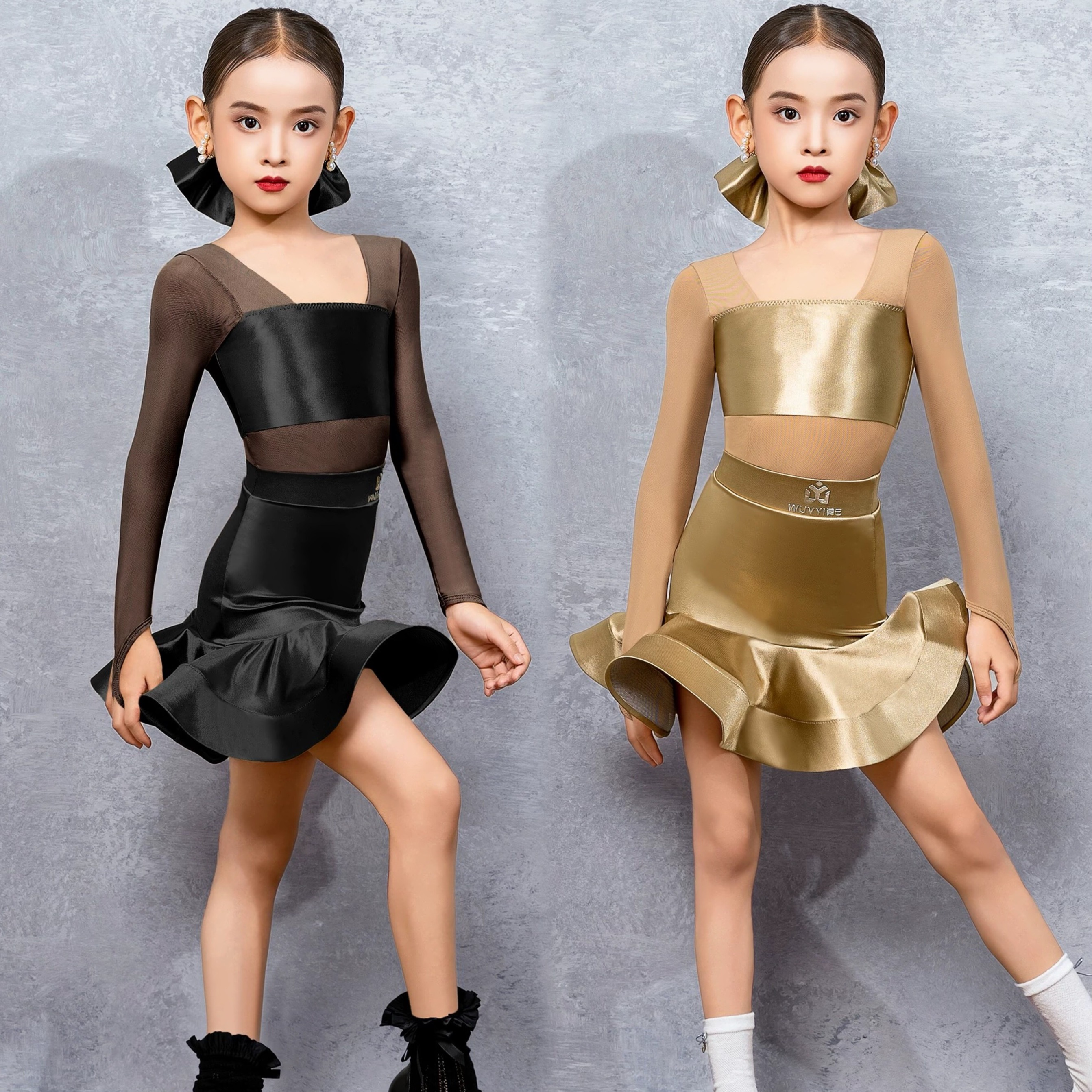 舞已秋冬少儿拉丁舞练功演出服装大裙摆儿童舞蹈训练表演服装跳舞