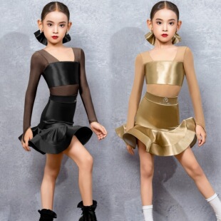 舞已秋冬少儿拉丁舞练功演出服装大裙摆儿童舞蹈训练表演服装跳舞