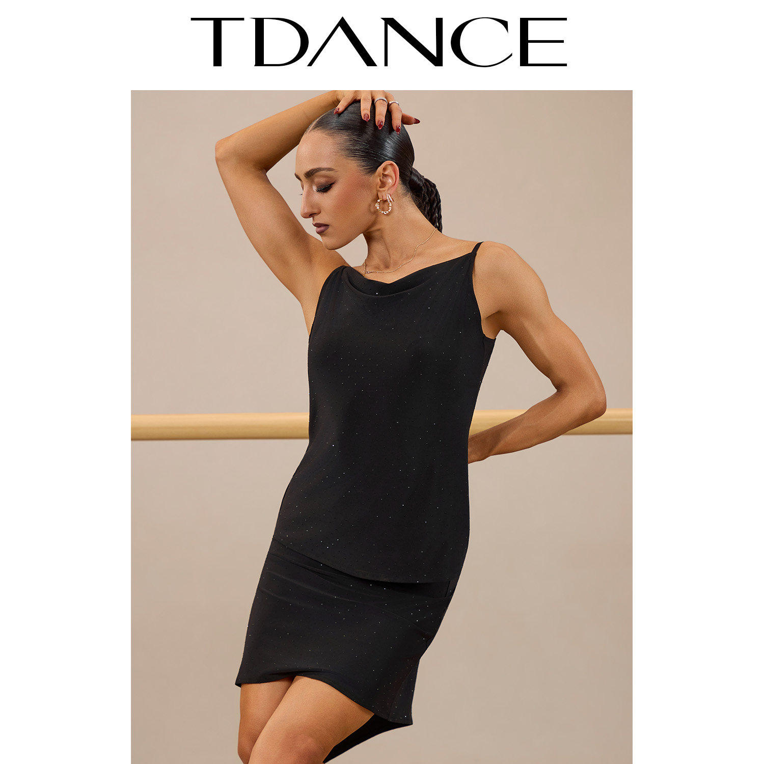 TDANCE拉丁舞女【网纱腰头不规则半裙】弹力修身舞蹈伦巴GL-357