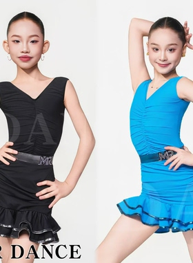 MR舞服FZS旗下拉丁舞2026春夏V领褶皱上衣搭配烫金包臀裙练习服