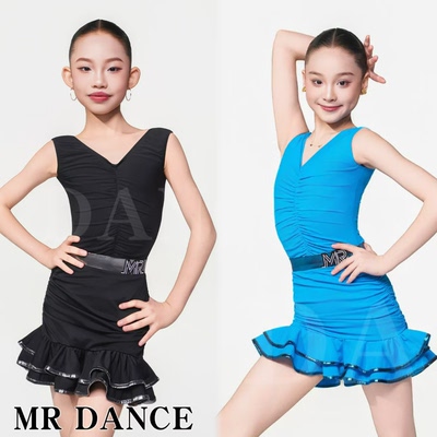 MR舞服FZS旗下拉丁舞2026春夏V领褶皱上衣搭配烫金包臀裙练习服