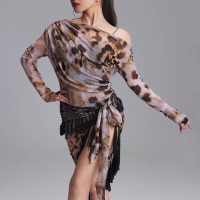 VA舞服 VL082波纹斜肩上衣VABGY020百搭三角巾拉丁舞练习服班服