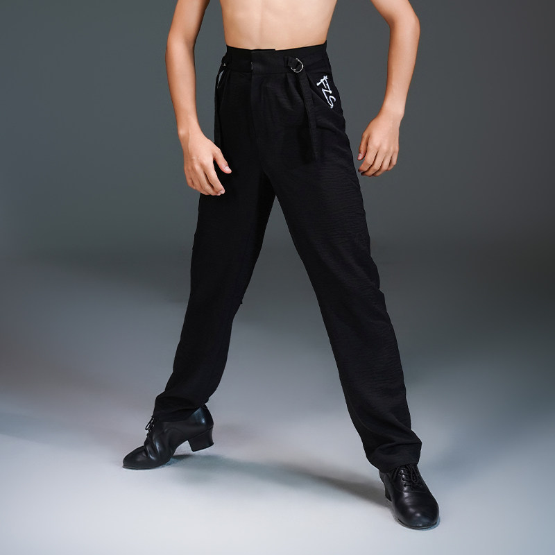 FZS舞服少儿拉丁舞男童男生秋冬男孩拉丁舞裤松紧飘带西装裤黑色