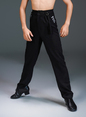 FZS舞服少儿拉丁舞男童男生秋冬男孩拉丁舞裤松紧飘带西装裤黑色