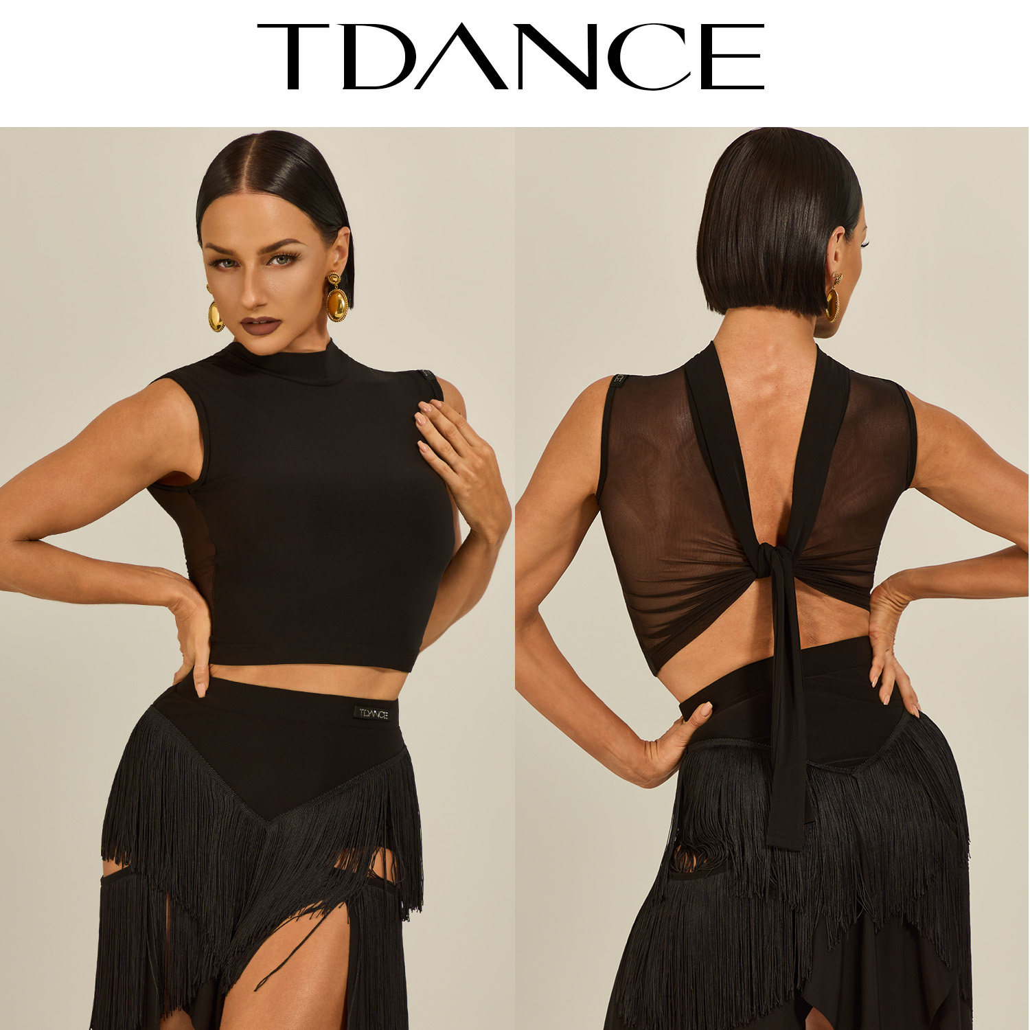 TDANCE女拉丁舞【异材拼接绑带上衣】设计感短款带胸垫日常GL-307