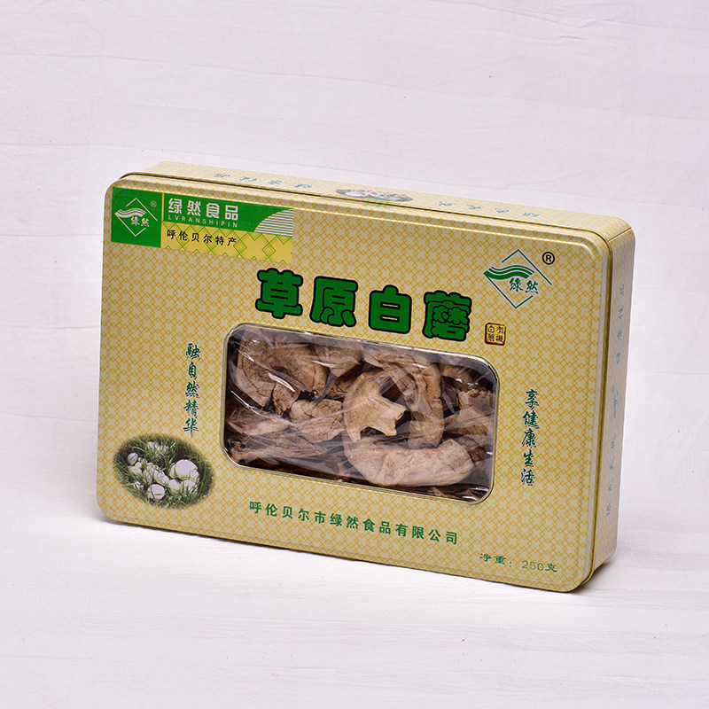 绿然草原白蘑250克礼盒礼品铁盒山货内蒙古呼伦贝尔特产蘑菇菌子
