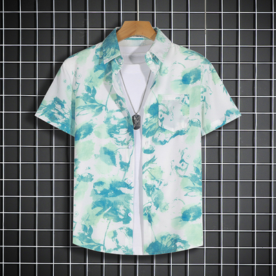 海边夏威夷花衬衫短袖男士夏季薄款冰丝沙滩旅游宽松衬衣外套衫