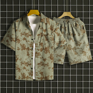 海边旅游度假沙滩裤男三亚旅行穿搭套装冰丝短裤情侣休闲套装