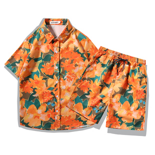 花衬衫 衩抽绳情侣五分裤 男ins宽松大码 速干大裤 潮 沙滩裤 潮牌夏季