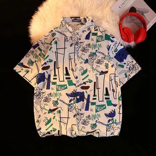 vintage复古着男女泰国夏威夷ins衬衣 港风美式 短袖 树叶水果花衬衫