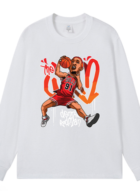 潮牌美式街头嘻哈Rodman罗德曼T恤男欧美式风休闲纯棉长袖公牛91