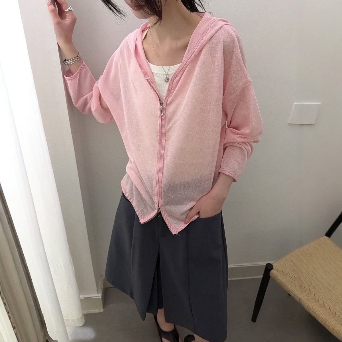 2026夏季新款宽松显瘦连帽竹节麻针织防晒开衫女百搭薄款上衣外套