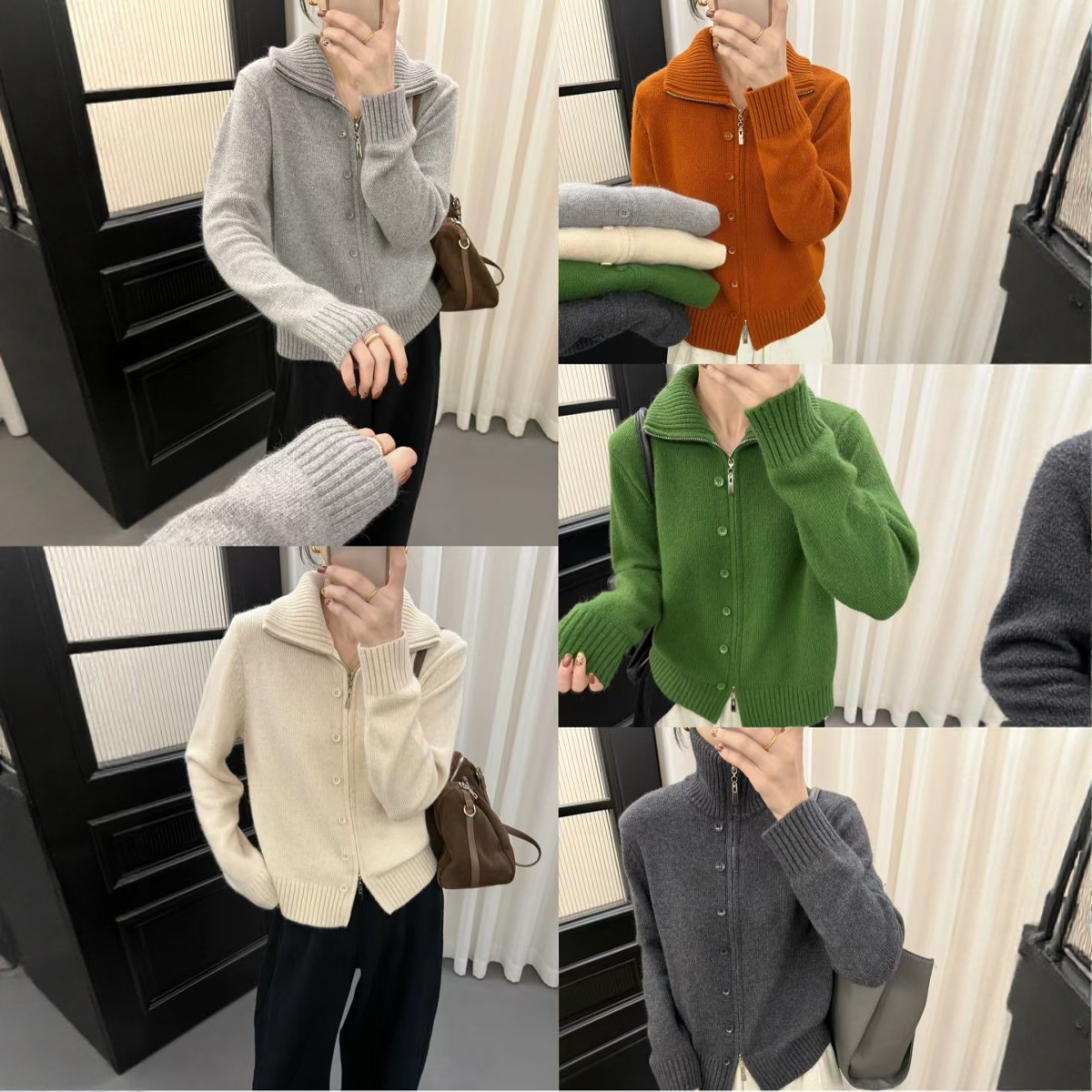 高领单排扣羊毛针织开衫女毛衣潮