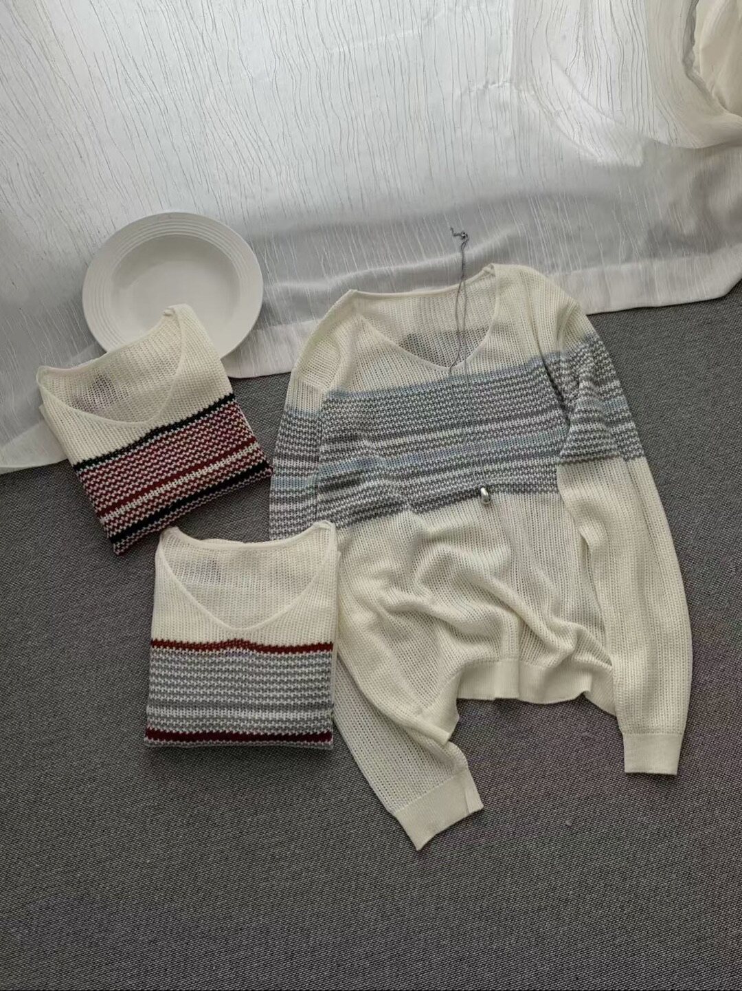 显瘦V领套头提花羊毛针织衫百搭